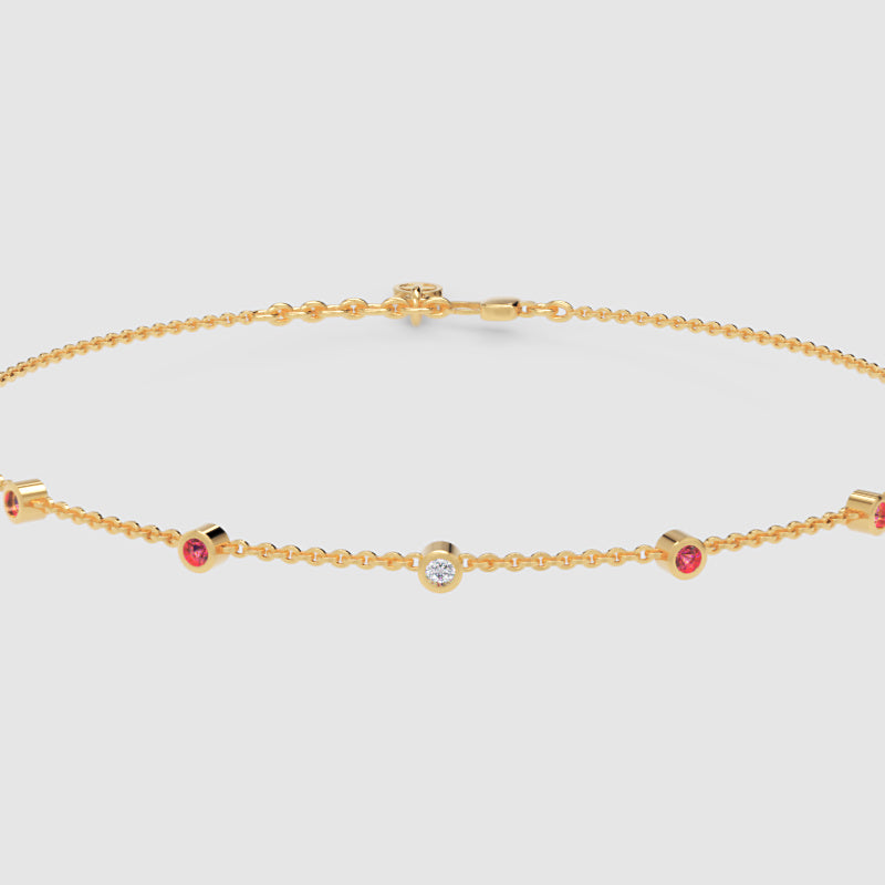 Delicate Chain Bracelet With Pink Gemstone Accents - Five