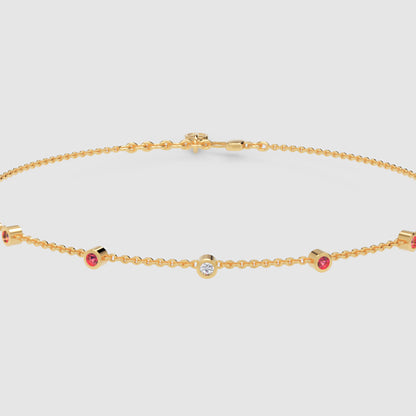Delicate Chain Bracelet With Pink Gemstone Accents - Five