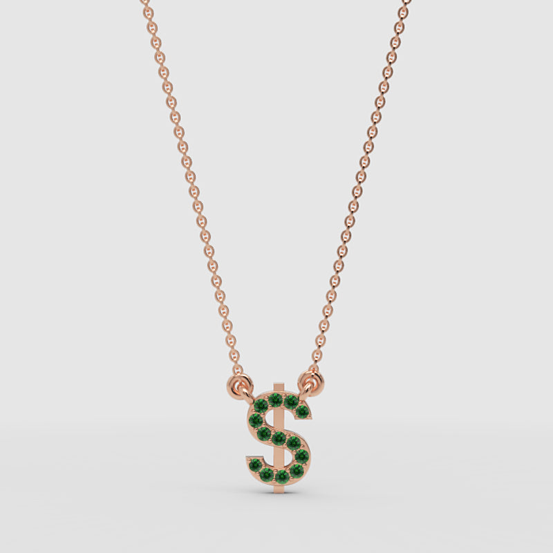 Emerald Dollar Sign Initial Pendant Necklace - One
