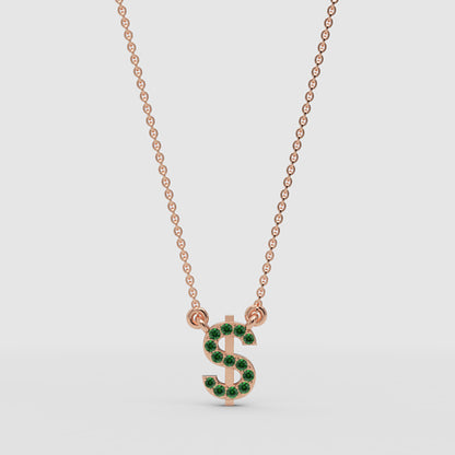 Emerald Dollar Sign Initial Pendant Necklace - One