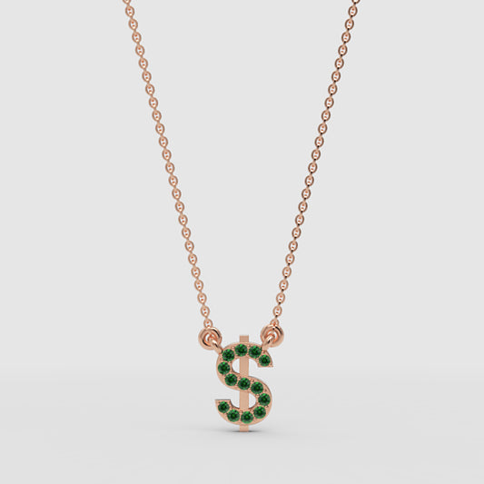 Emerald Dollar Sign Initial Pendant Necklace - One