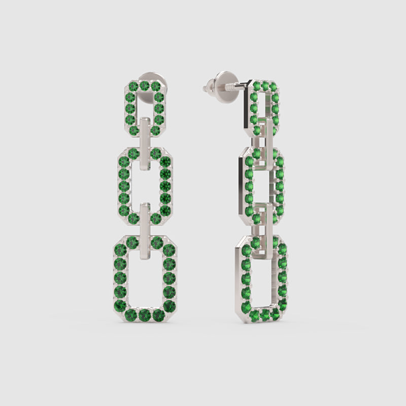 Emerald Chain Link Drop Earrings - One
