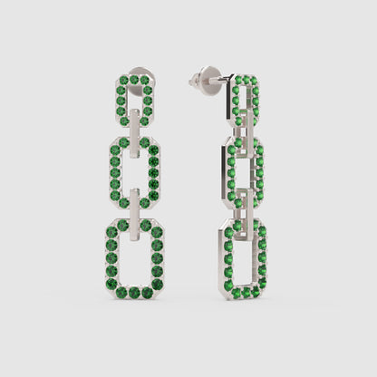 Emerald Chain Link Drop Earrings - One