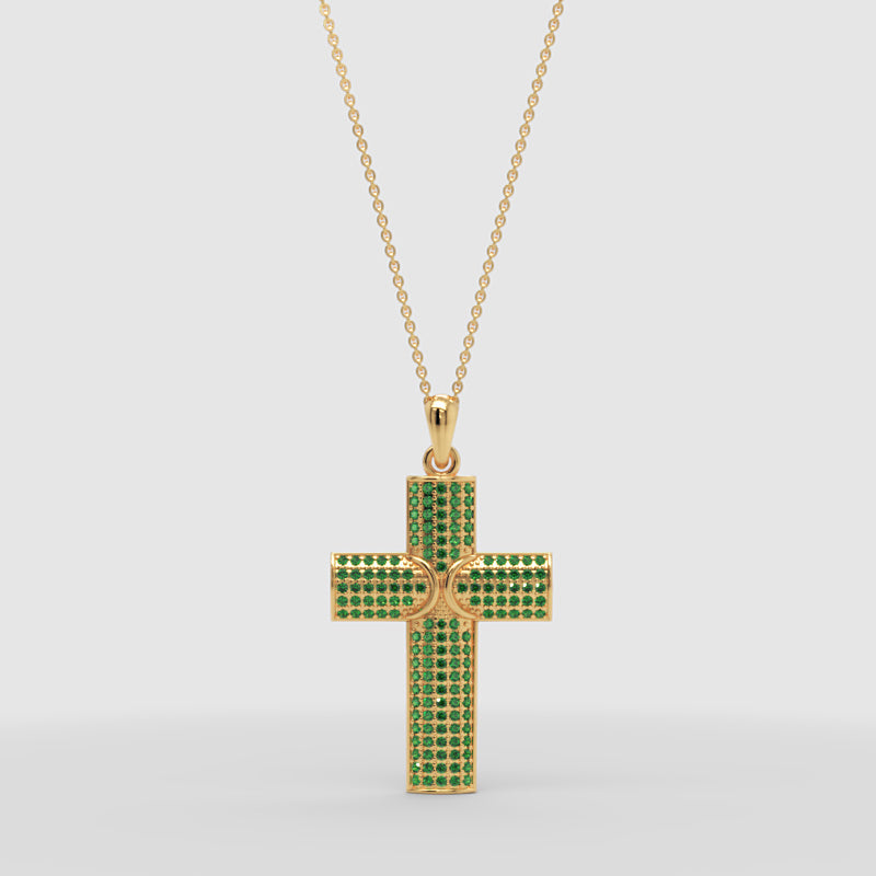 Emerald Pav Cross Pendant Necklace - One
