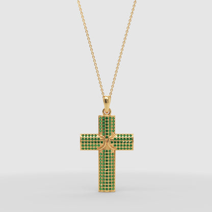 Emerald Pav Cross Pendant Necklace - One