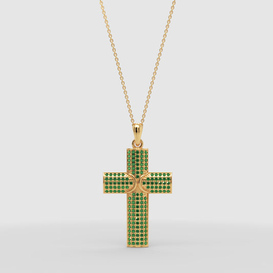 Emerald Pav Cross Pendant Necklace - One