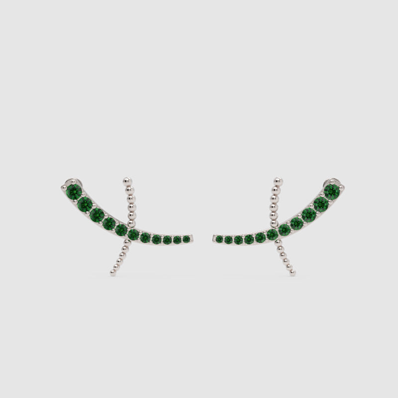 Emerald Ear Climber Earrings With Beaded Accents - Three