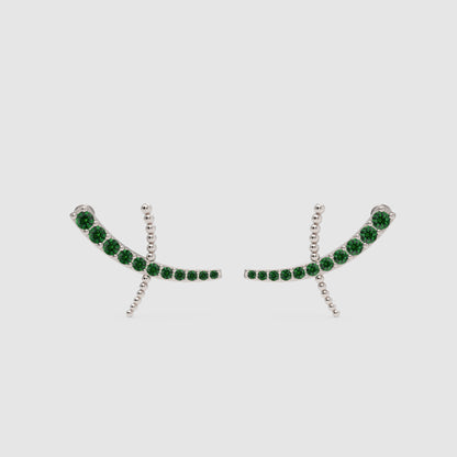 Emerald Ear Climber Earrings With Beaded Accents - Three