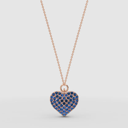Lab-Grown Blue Sapphire Heart Pendant Necklace In Rose Gold | Adjustable 16–17 Inch Chain - One