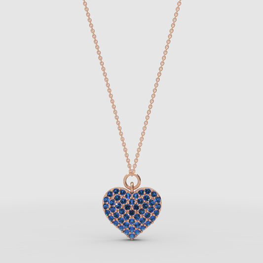 Lab-Grown Blue Sapphire Heart Pendant Necklace In Rose Gold | Adjustable 16–17 Inch Chain - One