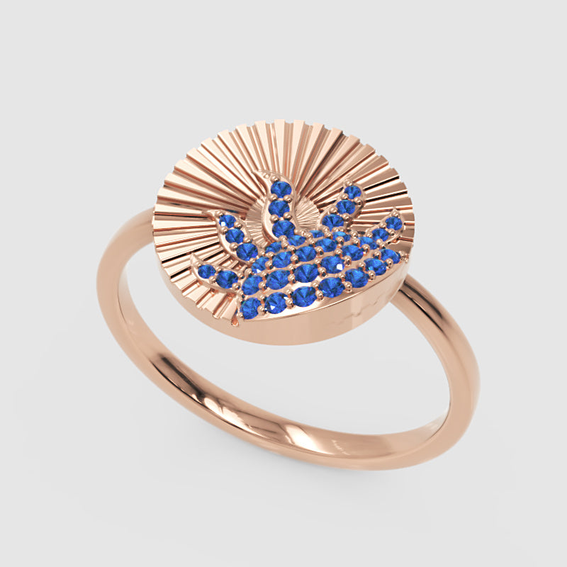 Blue Sapphire Wave Ring With Textured Sunburst Design - Five