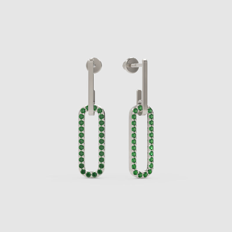Emerald Rectangular Drop Earrings With Bar Studs - One