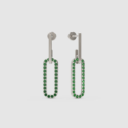 Emerald Rectangular Drop Earrings With Bar Studs - One