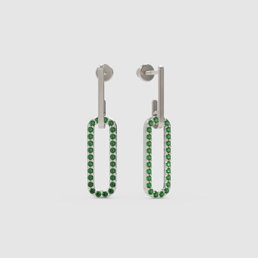 Emerald Rectangular Drop Earrings With Bar Studs - One