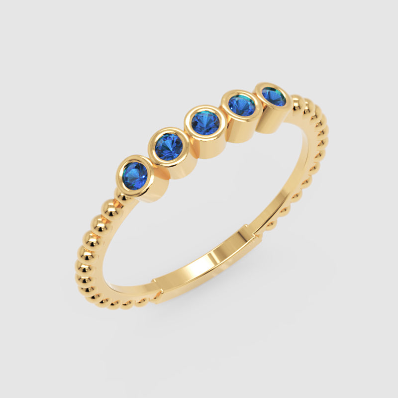 Blue Sapphire Bezel Half Band Ring in Rose Gold – Minimal 5 Stone Stackable Ring | Jebij