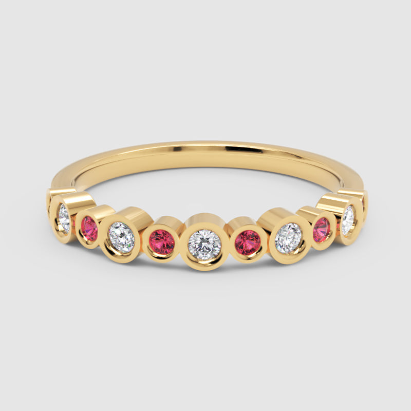 Alternating Pink And White Bezel Set Stackable Ring - Five