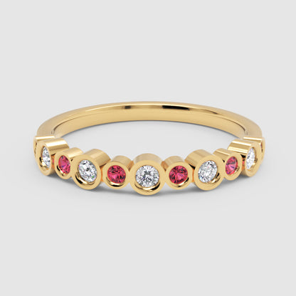 Alternating Pink And White Bezel Set Stackable Ring - Five