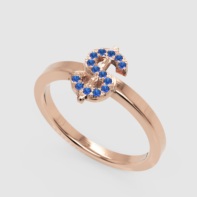 Blue Sapphire Dollar Sign Statement Ring - Six