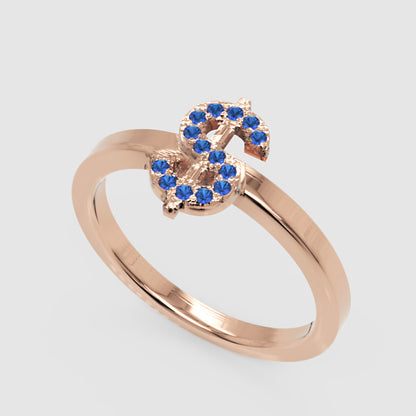 Blue Sapphire Dollar Sign Statement Ring - Six