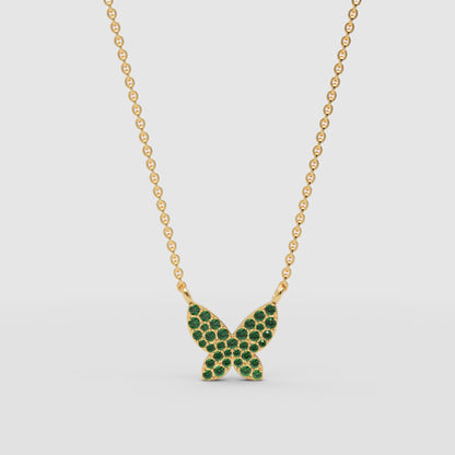 Green Crystal Butterfly Pendant Necklace With Ball Chain - One