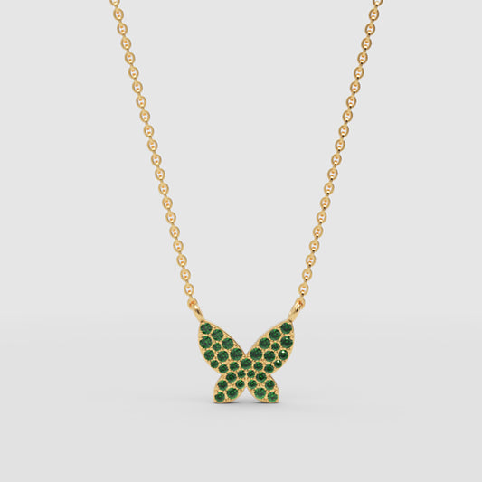 Green Crystal Butterfly Pendant Necklace With Ball Chain - One