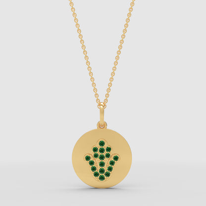 Emerald Hamsa Hand Disc Pendant Necklace - One