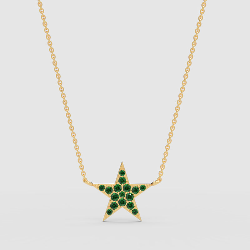 Emerald Pav Star Pendant Necklace - One
