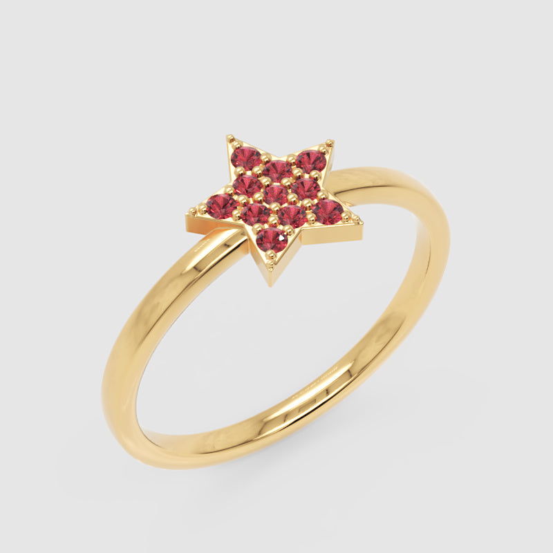 Red Garnet Star Cluster Ring In Rose Tone Setting - Five