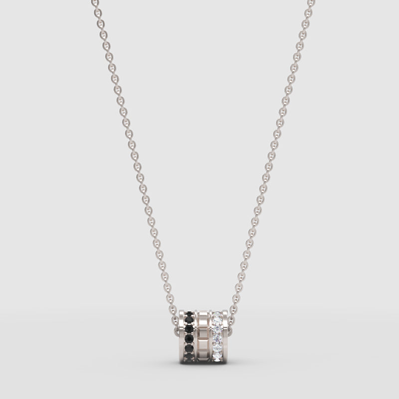 Minimal Black Gemstone Barrel Pendant | Diamond Necklace In White Gold | Jebij - One