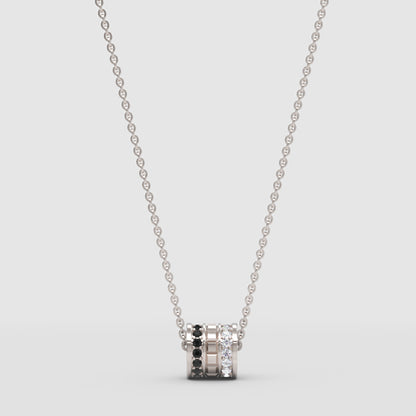 Minimal Black Gemstone Barrel Pendant | Diamond Necklace In White Gold | Jebij - One