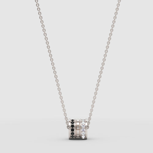 Minimal Black Gemstone Barrel Pendant Necklace with Diamond