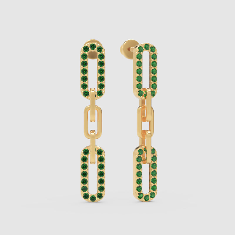 Emerald Multi-Link Drop Earrings In Yellow Gold - One