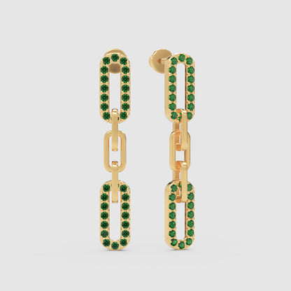 Emerald Multi-Link Drop Earrings In Yellow Gold - One