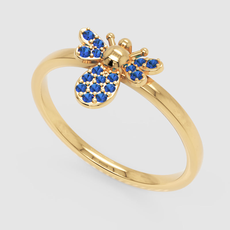 Blue Stone Bee Ring In White Gold - Five