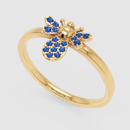 Blue Stone Bee Ring In White Gold - Five