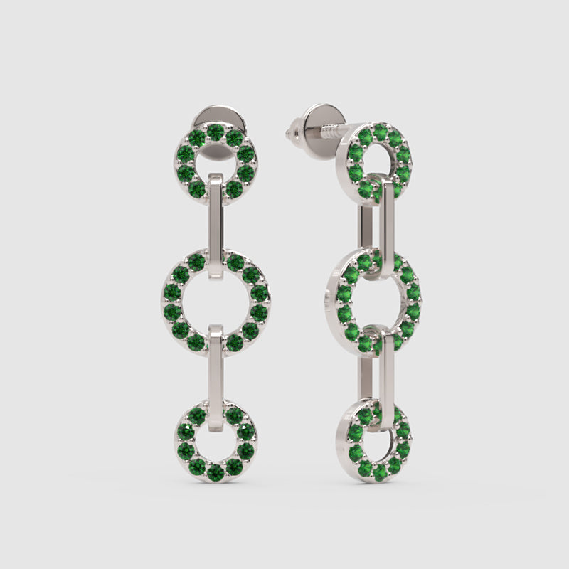 Emerald Triple Circle Link Drop Earrings - One
