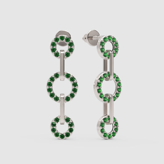 Emerald Triple Circle Link Drop Earrings - One