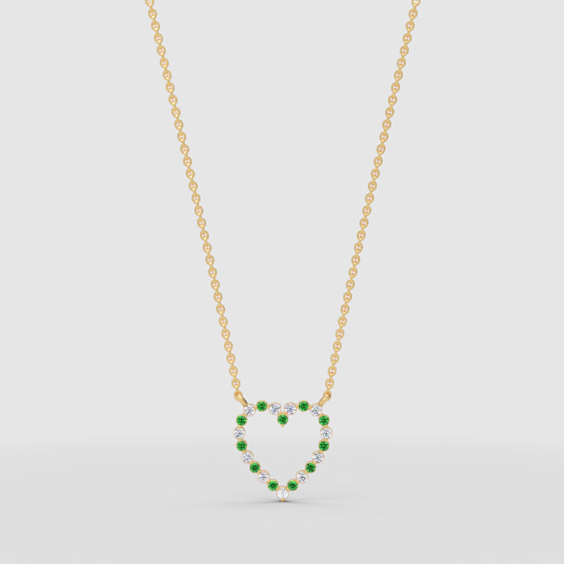 Emerald And Diamond Heart Pendant Necklace In 14K Yellow Gold - Six