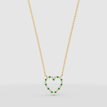 Emerald And Diamond Heart Pendant Necklace In 14K Yellow Gold - Six