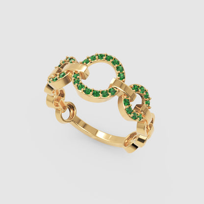 Emerald Multi-Link Circular Ring In Yellow Gold | Double Pave Interlocking Chain Statement Luxury Ring For Women | Jebij - Three