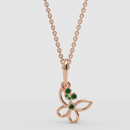 Green Gemstone Butterfly Pendant Necklace With Chain - Three