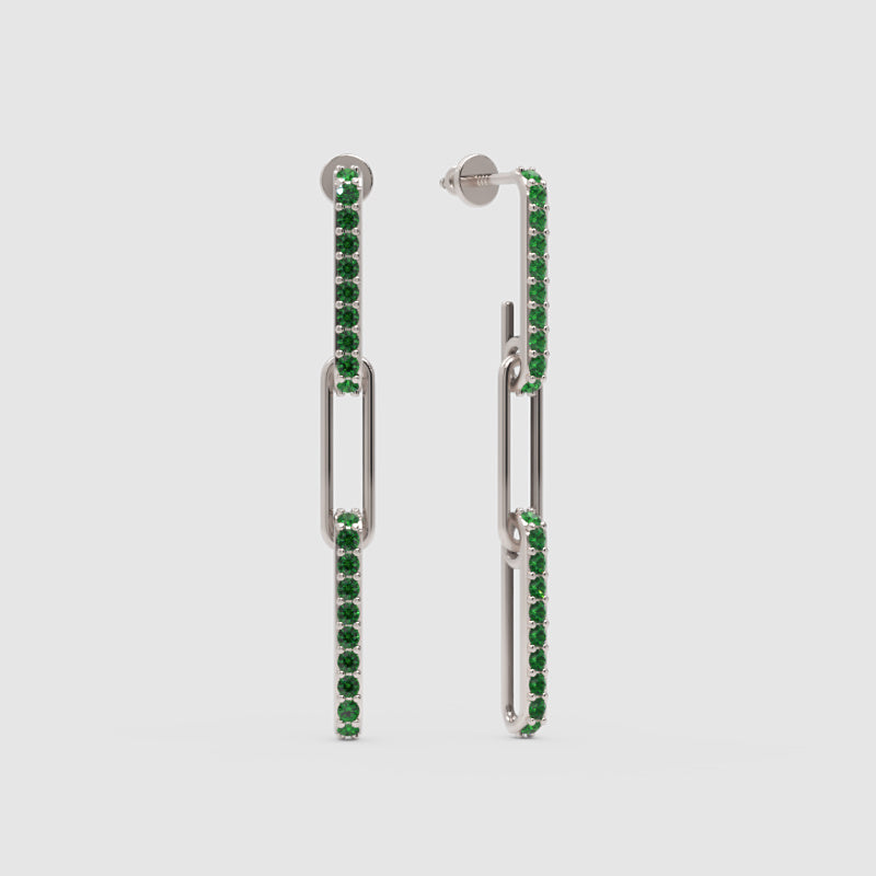 Emerald Pav Chain Link Drop Earrings - Three