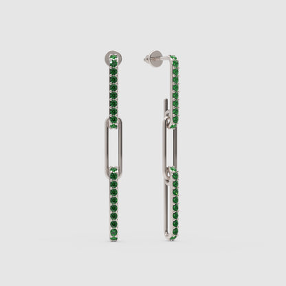 Emerald Pav Chain Link Drop Earrings - Three