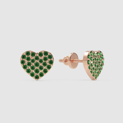 Pav Green Crystal Heart Stud Earrings - Three