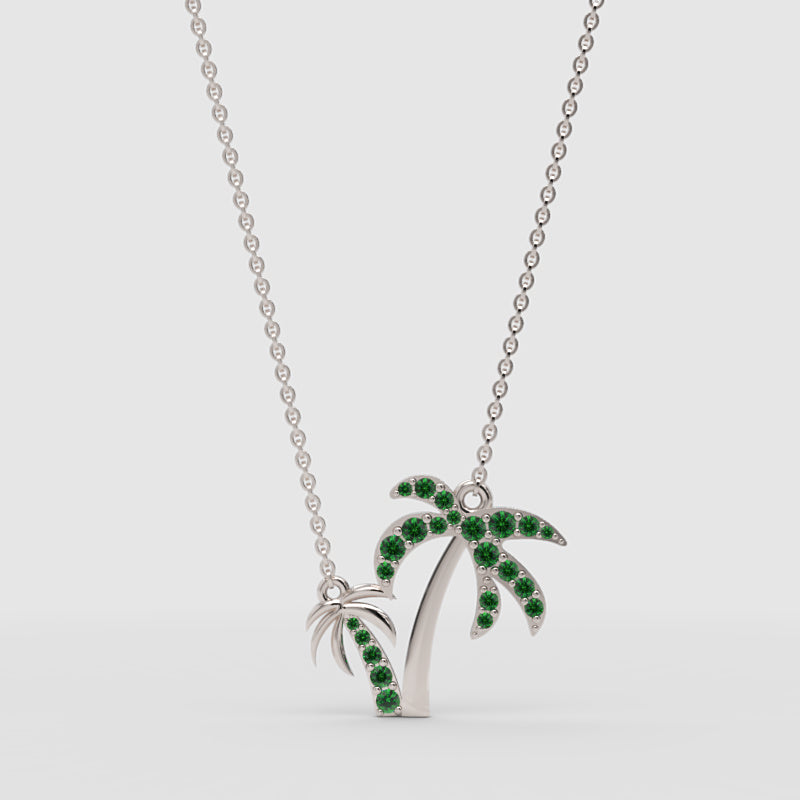 Green Crystal Palm Tree Pendant Necklace - Three
