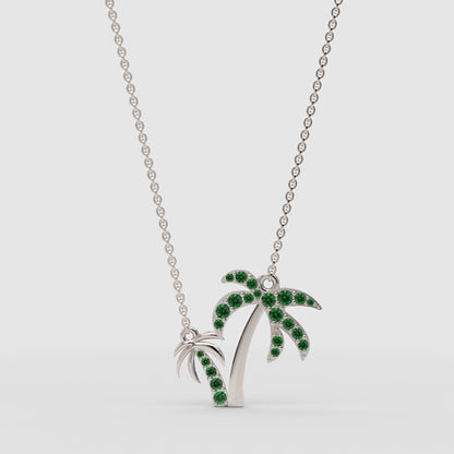 Green Crystal Palm Tree Pendant Necklace - Three