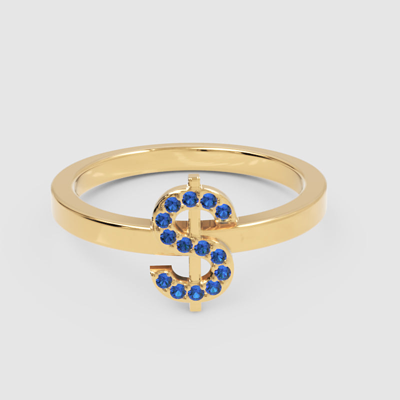 Blue Sapphire Dollar Sign Statement Ring - Seven