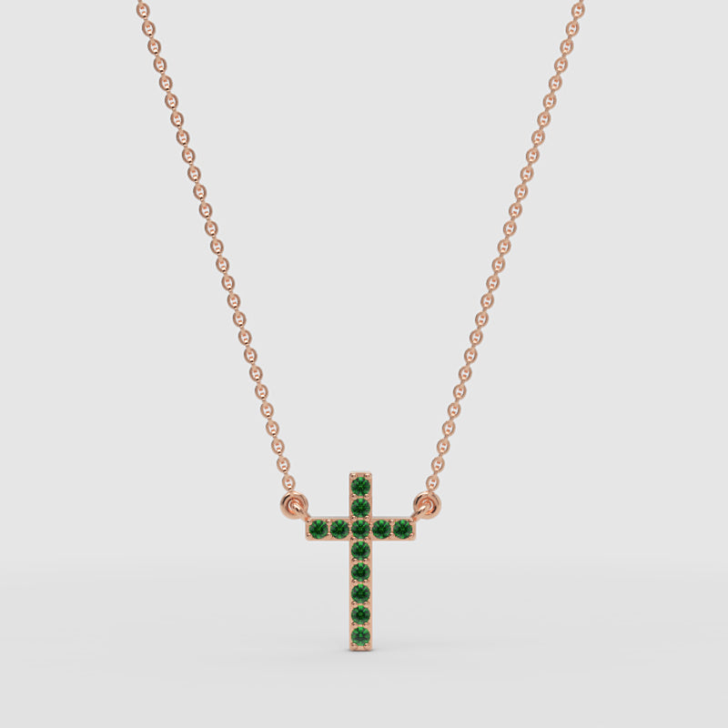 Emerald Cross Pendant Necklace With Chain - Three