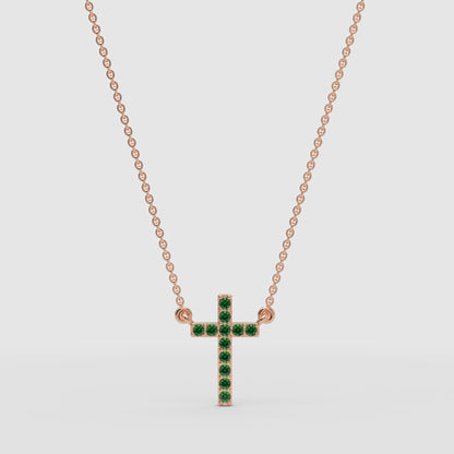 Emerald Cross Pendant Necklace With Chain - Three