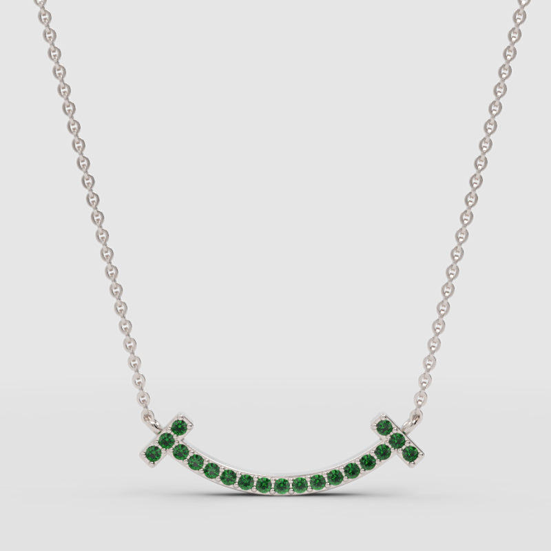 Emerald Curved Smile Bar Pendant Necklace - Three